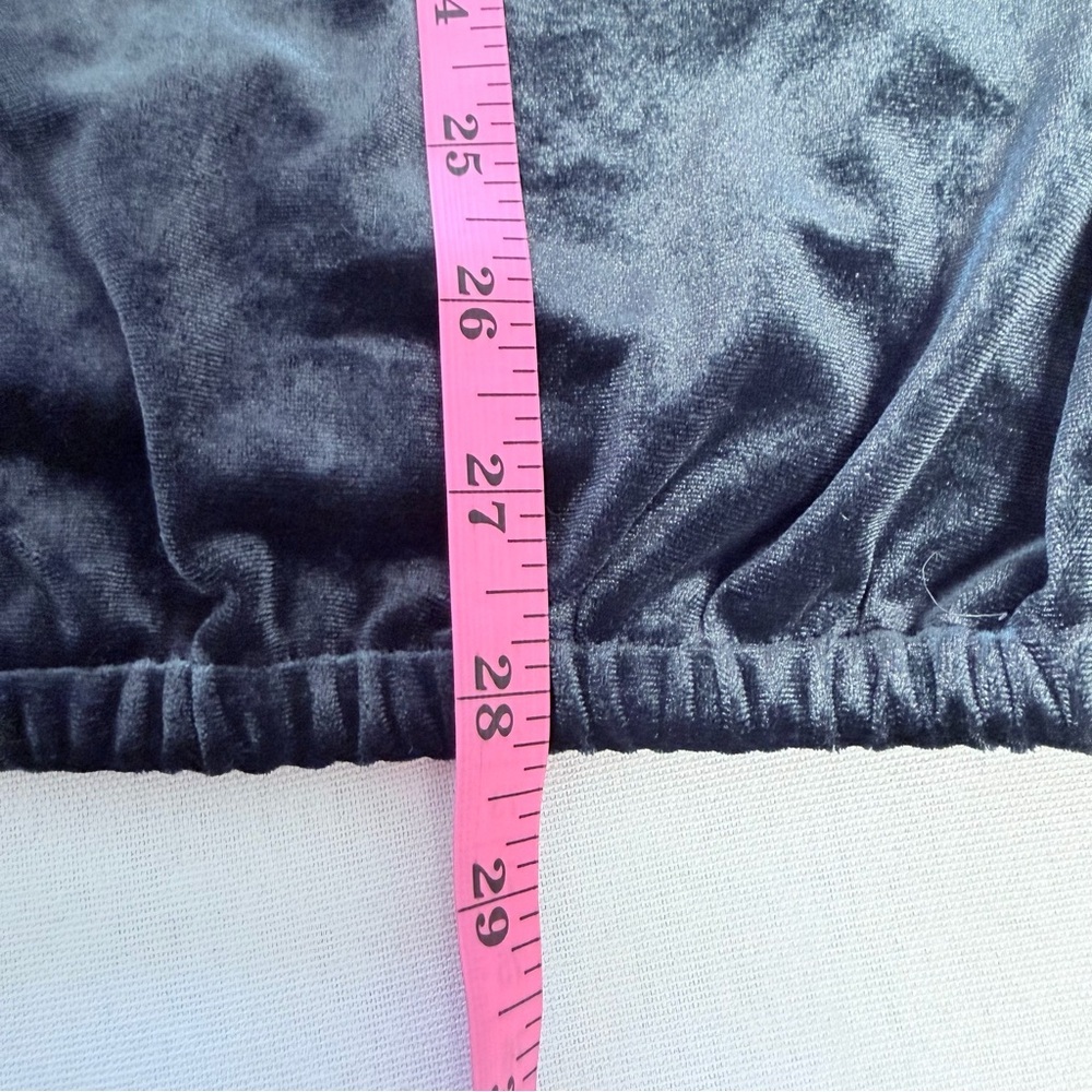 World Market Blue Asymmetrical One Shoulder Dark Blue Velvety Boho Blouson Top L - Picture 6 of 6